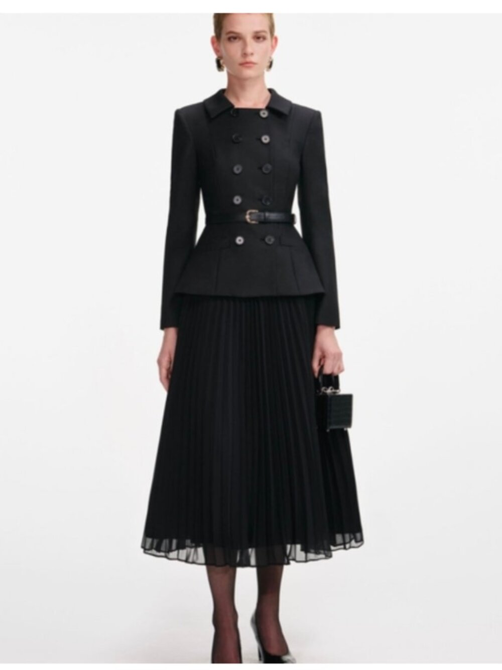 Self-Portrait Black Wool Crêpe Midi Dress